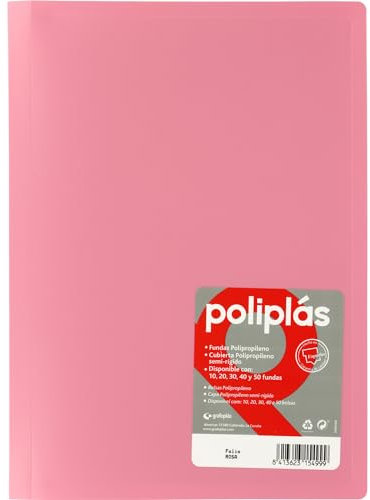 Grafoplas I Classeur avec pochettes en plastique I 30 pochettes transparentes I Format DIN A4 Rose Série Polyplas Opaque I Fabriquées en Espagne I Couvercles flexibles Grande capacité de rangement