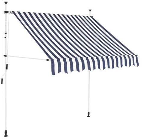 Manual Retractable Outdoor Patio Awning, Patio Arm Retractable Awning, Blue and White Striped Outdoor Canopy with Adjustable Height, Manual Folding Arm Awning, Ideal for Any Window or Door(Color:Gray,