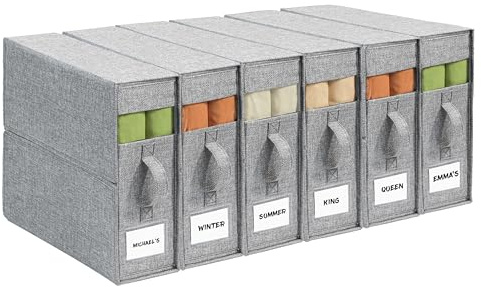 ZenStorage 6Pack Sheet Organizers and Storage - King/Queen Size Sheet Storage Organizer with Window, Foldable & Dustproof Sheet Organizer for Linen Closet for Summer Blankets & Sheet Sets,Grey