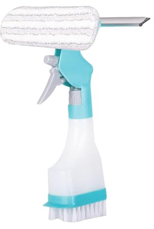 Rascador de cristal, limpiador de baño para ducha, limpiador de cristal para el hogar, rascador de cristal 4 en 1, herramienta de limpieza de ventanas con aerosol/limpiaparabrisas/paño para parabrisas