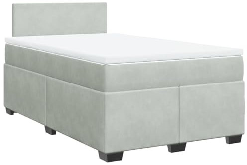 vidaXL Boxspringbett, Polsterbett Bett mit LED Matratze Kopfteil, Bettgestell mit Lattenrost, Doppelbett für Schlafzimmer, Hellgrau 120x200cm Samt