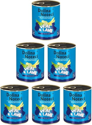 Dolina Noteci Glutenfrei Superfood Nassfutter für Hunde - Kalb und Lamb 800g (6-er Pack)