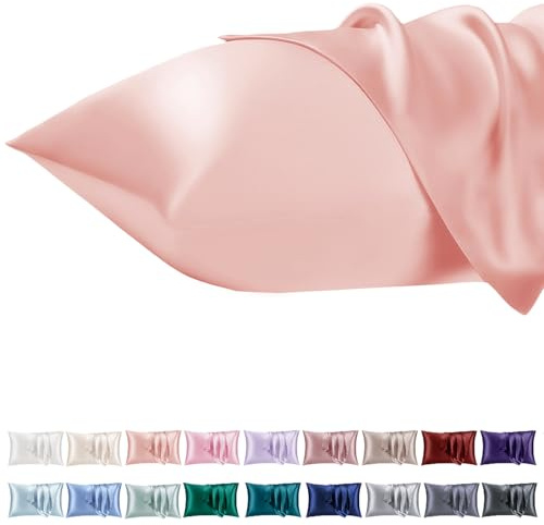 Vielit 2er Set Satin Kissnbezug 40x60 mit Zip,Weich wie EIN Silk Pillowcase,wie Seidenkissenbezug Geeignet für Curly Haar,Satin Kopfkissenbezug Kissenbezüge Peach Rosa Kissenhülle