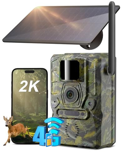 Xega 4G SIM Card Solar Wildlife Camera with Live Feed, 2K GPS No Glow 940nm Night Vision Trail Trap Hunting Cam, 7800mAh Motion Detection APP Instant Alarm Spotlight Siren Alert, Cloud/TF Storage,IP66