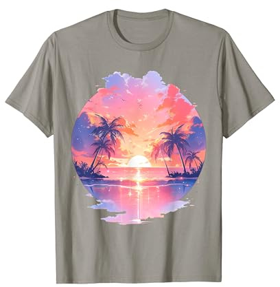 Ocean Sunset Tropical Palms Tree Beach T-Shirt