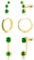 ADVIOK 3 Pairs Gold Earrings Set for Women, Stud Earrings Green AAA Cubic Zirconia Hoops Emerald Hoop Sterling Silver 925 Gold Plated for Ladies Girls
