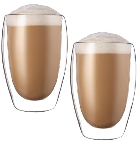 PRITOK Lot de 2 verres à latte macchiato à double paroi : lot de 2 verres à café à double paroi en verre borosilicate, tasses à cappuccino, tasses à thé, tasses à café isolées, passent au