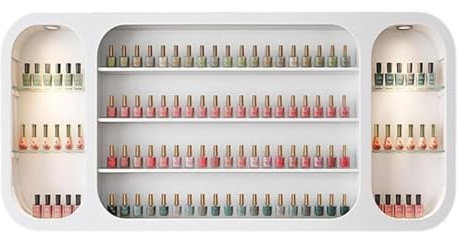 Nail Polish Rack with LED Light, Floating Shelves Wood Nail Polish Rack Wall Mounted Modern, Beauty Salon Essential Oilsstorage Display Rack Holder,for Spa Massage Salon Nail Salon(140CM)