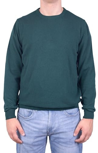 Marenza Col rond homme à manches longues mélangé cachemire soie Made in Italy, Vert bouteille, XL
