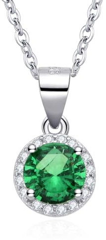 Dada Gioielli - Halskette mit funkelndem Solitär und personalisiertem zentralem Edelstein und Zirkonia-Steinen - Geschenkideen für Damen aus 925er Silber und Edelstahl, 45+ 5 cm (Smaragd)