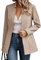 FEOYA Damen Blazer mit Taschen Vorne Offen Elegant Kurzblazer Stehkragen Slim Fit Anzug Jacke Business Mantel Büro Arbeit Geschäft Beige S