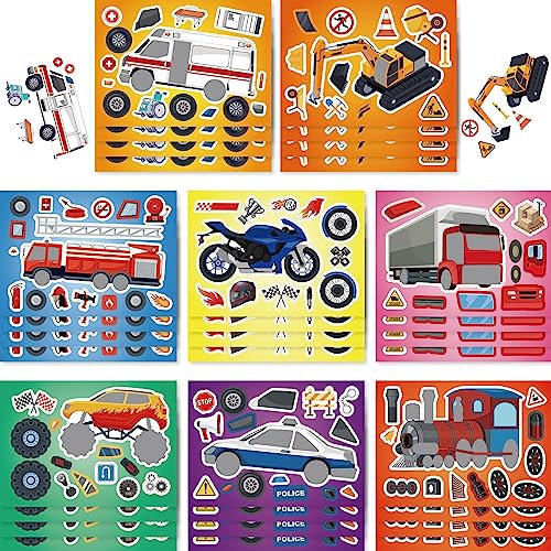 24 PCS Construction Stickers, Truck Stickers Motorbike Funny Party Favors for Girls Boys, Birthday Party Supplies Decorations Vehicle Waterproof Tractor Reward for Water Bottle Laptop