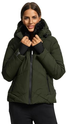 MARIKOO Damen Winterjacke (XS-XXL) - leicht, 4 Taschen, Kapuze mit Reißverschluss abnehmbar, Steppjacke, Warme Jacke Frauen - N007
