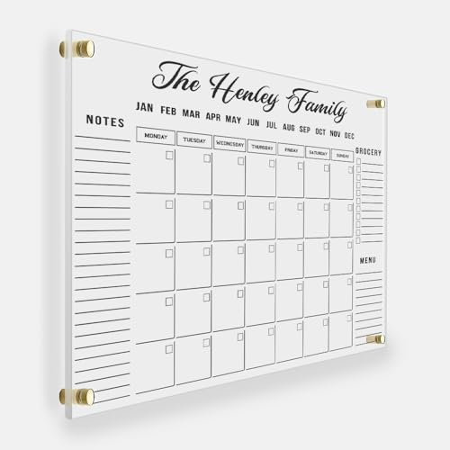 Customized Acrylic Wall Calendar, Personalized Acrylic Calendar, Family Calendar, Monthly and Weekly, Wall Planner with Dry Wipe Pen for Wall Decor, Housewarming Gift