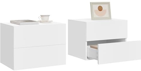 WOLTU 2er Set Nachttisch hängend, Wandregal mit Schublade,Nachtschrank Wandmontage, 40x30x30cm,Nachtkästchen zum Einhängen, schwebende Nachtkommode, modern, weiß für Schlafzimmer Wohnzimmer,NTS25ws-2