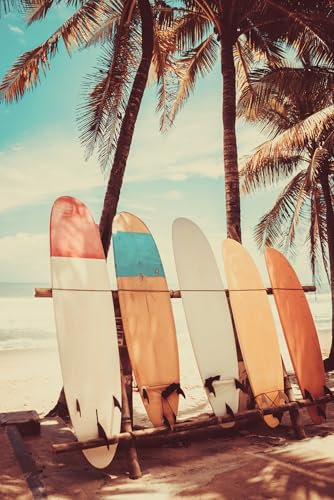 Puzzle pour adultes 1000 pièces Planche de surf Palmier Surf Voyage Plage Plage Paradis tropical Mer Vagues de sable Famille Amusant Difficile Vacances Cadeau