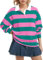 FENXIXIONE Women Long Sleeve Striped Polo Shirt Oversized Collar Y2k Pullover T Shirt Casual Loose Streetwear Rugby Sweatshirt (Purple,M)