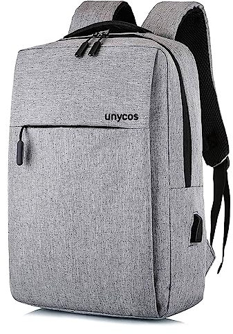 unycos - Mochila 15L para Portátiles y Netbooks de hasta 15,6 Pulgadas, Impermeable, Puerto de Carga USB, Mochila de Hombre y Mujer Ergonómica para Trabajo, Viajes, Colegio y Uso Diario (Gris)