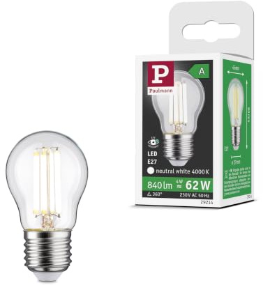 Paulmann LED Efficient-Line Tropfen E27 840lm 4W 4000K klar | Lange Lebensdauer von 50000 h, aus Glas, für E27 Fassungen, 840lm Lichtleistung