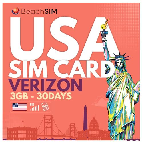BeachSIM USA SIM-Karte 30 Tage. 3GB Daten mit 4G/5G Geschwindigkeit. Prepaid SIM-Karte nur für Daten. Schnelle Aktivierung. Einfaches Aufladen. Funktioniert auf iOS- und Android-Geräten.