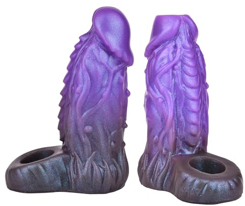 Alien Dildo Penishülle mit Hodenring,Cafurey Flüssiges Silikon Penismanschetten Cock Penis Sleeve zür Penisverlängerung Verzögerung Ejakulation Sexspielzeug für Männer (B)