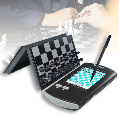 Electronic Chess Set, Electronic Chess Board Game, with Foldable Board and Magnetic Pieces, Stylus Large LCD Display, for Portable Single Player Matches, Ideal Adult Gift