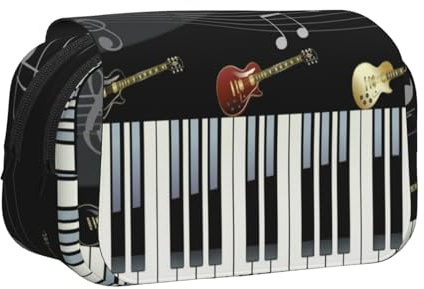 Federmäppchen mit großem Fassungsvermögen für Mädchen und Jungen, doppellagiges Federmäppchen mit Klappdeckel, Gitarren-Piano-Stifttasche, Organizer, tragbare Bürobedarfs-Make-up-Tasche