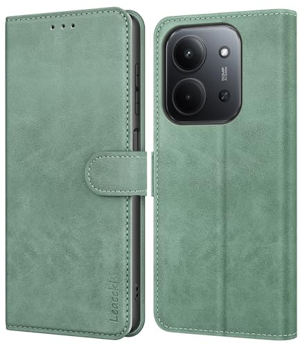Leacckl Handyhülle für Xiaomi Redmi 15C 4G/5G / Poco C85 Hülle, Premium PU Leder Brieftasche Stoßfeste [Kartenfächern] Schutzhülle Klapphülle Flip Case, Grün