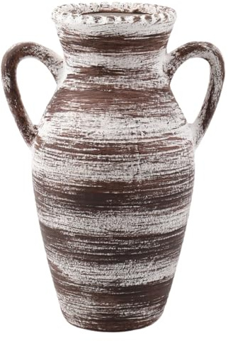 KAYLETIN Rustikale Vase, Keramikvase mit 2 Griffen, braune Terrakotta-Vasen, Boho-dekorative Vasen für Heimdekoration, Tisch, Wohnzimmer, Regaldekoration, 25 cm