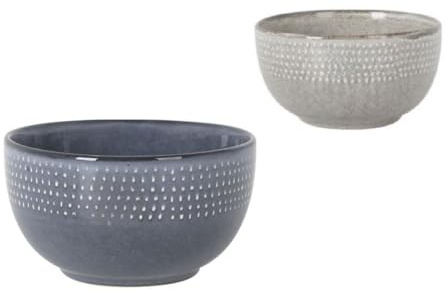 Genérico Lot de 2 grands bols pour petit déjeuner en céramique 620 ml Bleu/gris