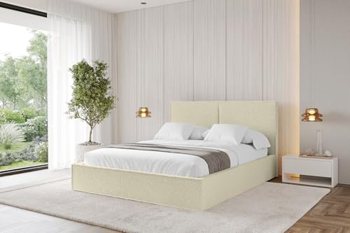ALTDECOR Polsterbett mit Bettkasten und Lattenrost, Bett mit Kopfteil, Boxbett ohne Matratze, Doppelbett mit Stauraum - EMMI - 140x200 Beige