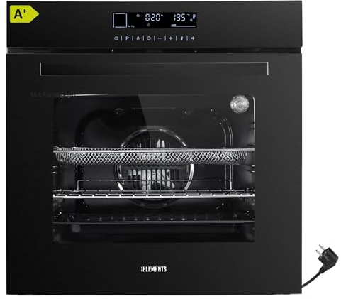 KB-ELEMENTS Einbaubackofen mit stecker - Einbaubackofen 60cm, 73 Liter, Full Touch Display, 14 Funktionen, Airfryer Funktion, 2 x Teleskopvollauszug Set, Aqua Clean, Circle Fan Heater,