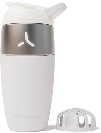 PROMIXX Pursuit Batidora Acero Inoxidable - 760ml Mezclador Proteínas Metal Ligero con Snap-Fit para Batidos Suaves - Hermético Anti-Olores para Fitness - Blanco