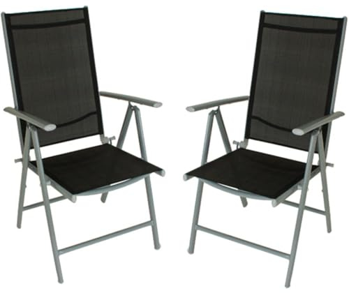 DELUKE Gartenstuhl 2er Set Tara 7-Fach verstellbar - Kunststoff, Schwarz | Hochlehner Wetterfest Gartenstühle Outdoor Essstühle