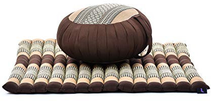 Leewadee Meditationskissen Set - Rundes Sitzkissen Zafu, Zabuton Yogakissen, Meditation Zubehör, Kapok, Braun