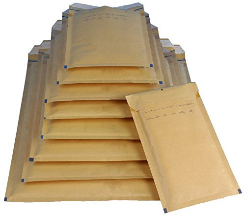 Mix 110 Luftpolsterversandtaschen Luftpolstertaschen Luftpolsterumschläge Versandtaschen Polsterumschlag Umschläge braun Größen A1 B2 C3 D4 E5 F6 G7 H8 I9 K10 CD - 11 verschiedene Größen je 10 Stück