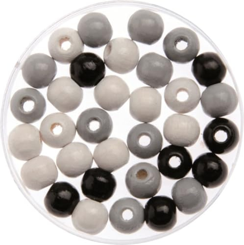 GLOREX Holzperle 28St Schwarz/Grau/Weiss, Holz, Mehrfarbig, 11 x 8.6 x 1.2 cm