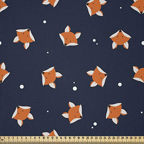 ABAKUHAUS Fuchs Stoff als Meterware, Kleine orange Wald Säugetier, Microfaser Multi Zweck Dekostoff für Kunsthandwerke, 3M (230x300cm), Marineblau Orange
