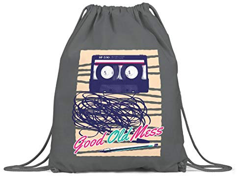 BLAK TEE Good Old Mess 90s and 80s Inspired Cassette Organic Cotton Drawstring Gym Bag Grey