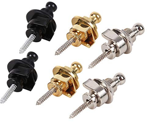 6 Stücke Gitarrengurt Schloss Tasten Metall Schnellverschluss Gitarrengurt Schlösser Gurt Halterung (Golden + Silber + Schwarz)