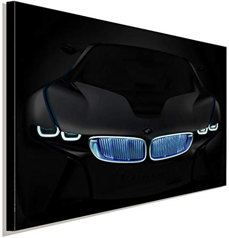 AK ART BMW Neon Leuchtende Front Leinwandbild Kunstdruck Mehrfarbig Wandbild XXL (150x100cm)