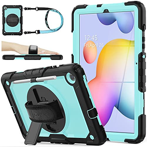 SEYMAC stock for Samsung Galaxy Tab S6 Lite Case 10.4 Inch 2024/2022/2020, Full Body Shockproof S6 Lite Case with Screen Protector, 360° Rotating Hand Strap/Stand, Pen Holder, Shoulder Strap, Skyblue