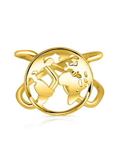 VIASOUL® Ring Weltkarte I Weltkugel I Größenverstellbar I Ringe für Damen I Mit 585er Gold überzogen I Der Original Welt Ring (Gold)