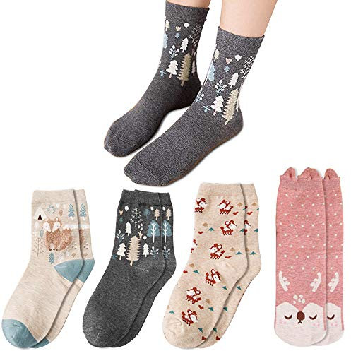 Damensocken 4 Paar, Multipack Damen Socken 39-42 Baumwolle Flauschige Lustige Dicke Warme Wintersocken Thermosocken , Winter Baumwollsocken Weihnachtsgeschenke für Frauen Mädchen 35-38