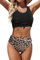 Beachsissi Damen Hoch taillierte Bademode Leopardenmuster Zweiteilige Badeanzüge Knotenfront Bikini Sets, Schwarz, M