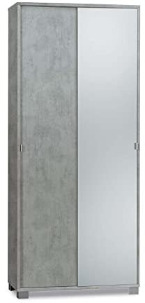 Sarmog Armadio2 Ante Scorrevoli, Armadio 2 ante, Armadio Salvaspazio, Armadio camera da letto, Armadio 2 ante con ripiani, 82x41x h190 cm (Specchio, Cemento)