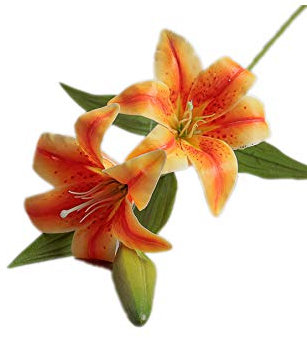 Pandecor Ramo Giglio o Lilium Artificiale con 2 Fiori di Colore Arancione h. 77 cm