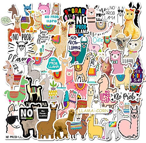 RGBEE Alpaka Aufkleber Sticker Set 50 Stücke, Lama Aufkleber für Laptop Koffer Helm Motorrad Skateboard Auto Fahrrad Computer Stickerbomb