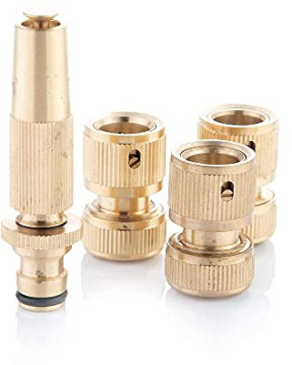 Alfresia Brass Hose Fittings Connector Set Universal - 4 Pieces Includes Spray Nozzle, Threaded Tap Connector, Female Hose Fittings with Aquastop