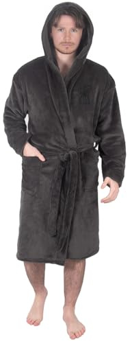 Liverpool FC Official Gift Mens Hooded Fleece Dressing Gown Robe Grey Small